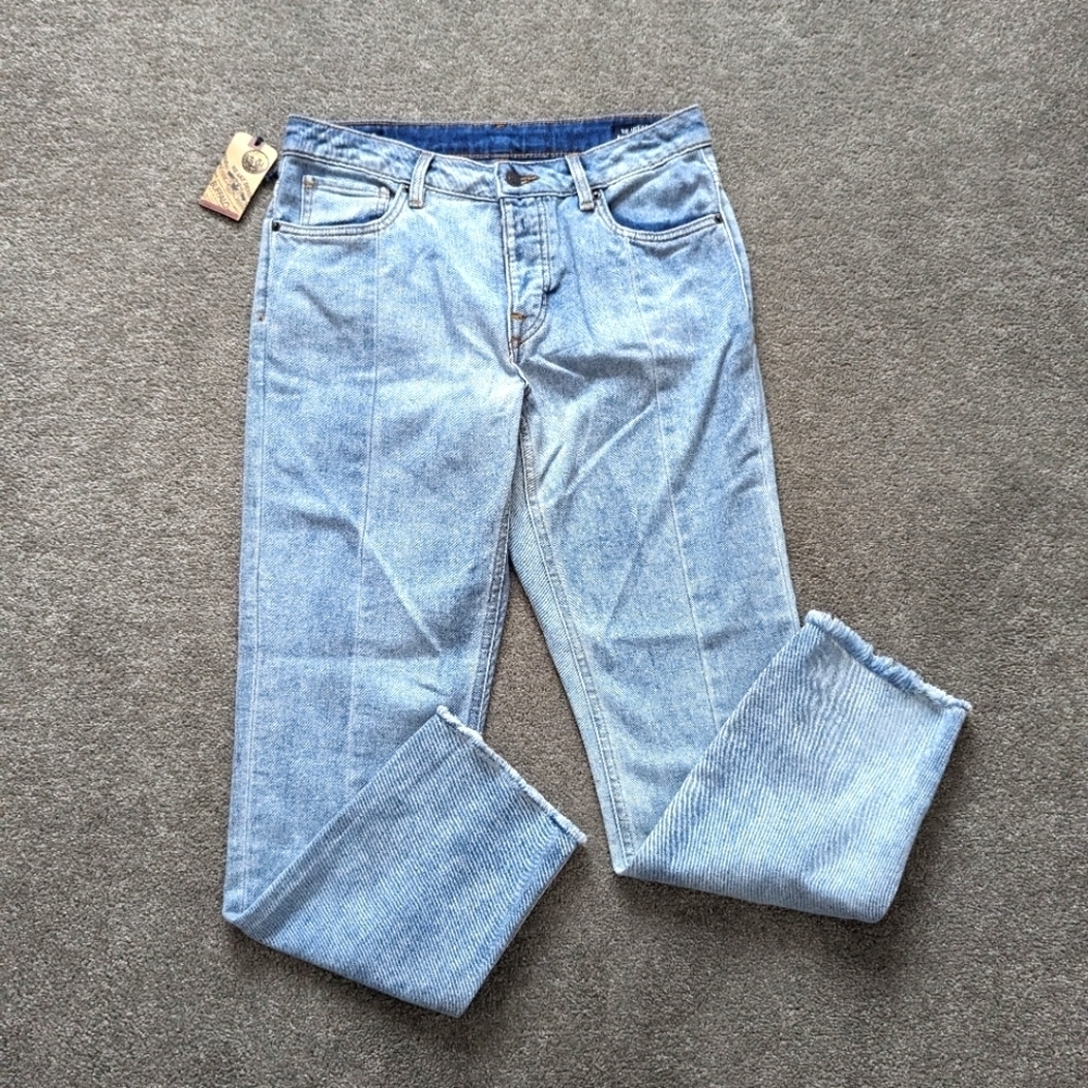 Buffalo Relaxed Boyfriend Madison Jeans Size 27 Raw Hem Blue Denim Button Fly